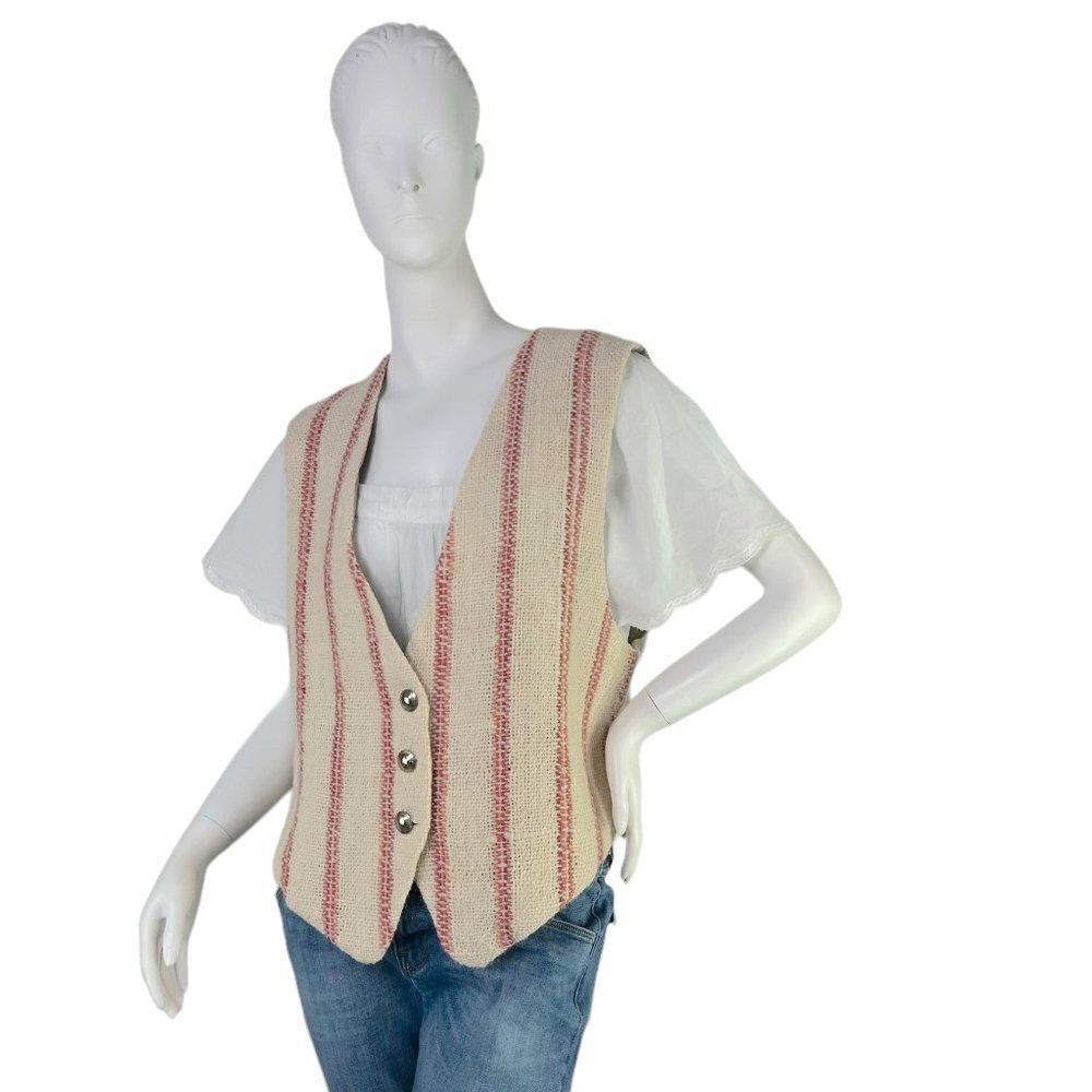 Handwoven Alpaca Wool Striped Vest New Mexico Valle del Viento Weaving Studio L